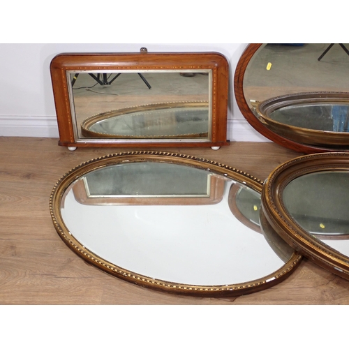 61 - Three oval Mirrors and a Victorian walnut Tunbridge inlaid Overmantle Mirror