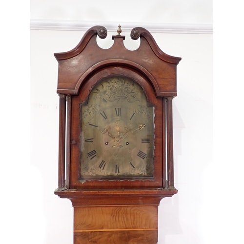 7 - A Georgian mahogany and satinwood strung 28-day Longcase Clock with arched brass dial by J. Higman, ... 