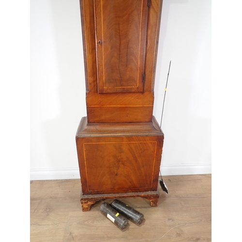 7 - A Georgian mahogany and satinwood strung 28-day Longcase Clock with arched brass dial by J. Higman, ... 