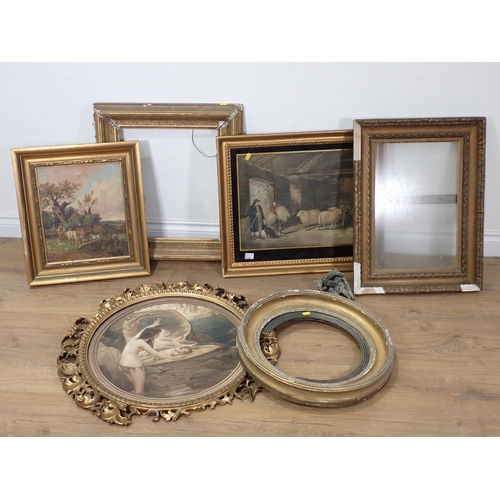 71 - A Regency gilt framed convex Mirror Frame A/F and four other gilt Frames