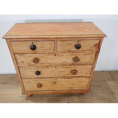 85 - A Victorian pine Chest of two short and three long drawers mounted on bun feet 3ft 6in W x 3ft 6in H