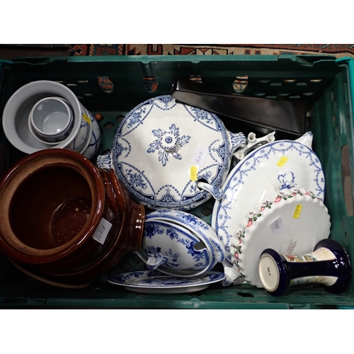 96 - Two boxes of blue and white Dinner ware and Glasses, etc.