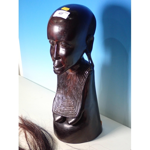 437 - An ebony African carved figure of a woman and a Fly Swish