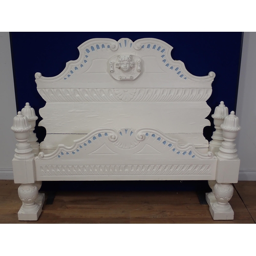 1 - A 19th Century white painted Bed with carved mask decoration 5ft W x 4ft H