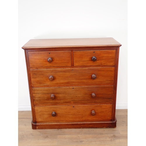 128 - A Victorian mahogany Chest of two short and three long drawers 3ft 11in W x 3ft 10in H