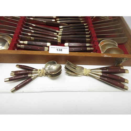 138 - A set of Eastern phosphorous bronze and rosewood Cutlery in case, plus additional Forks and Teaspoon... 