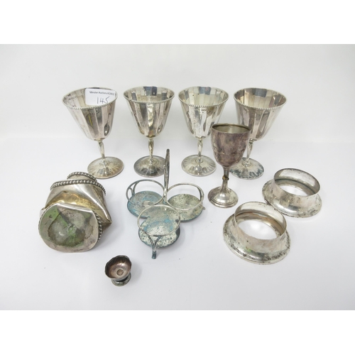 145 - Four George V silver Goblets, Birmingham 1928, George V Tea Caddy (scrap), London 1912, small Trophy... 