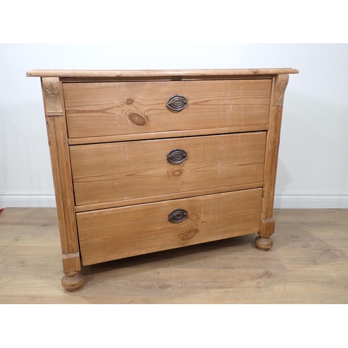 17 - A Continental 19th Century pine Chest of three drawers on bun feet 3ft 4in W x 2ft 9in H