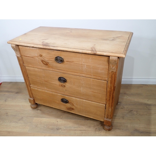 17 - A Continental 19th Century pine Chest of three drawers on bun feet 3ft 4in W x 2ft 9in H