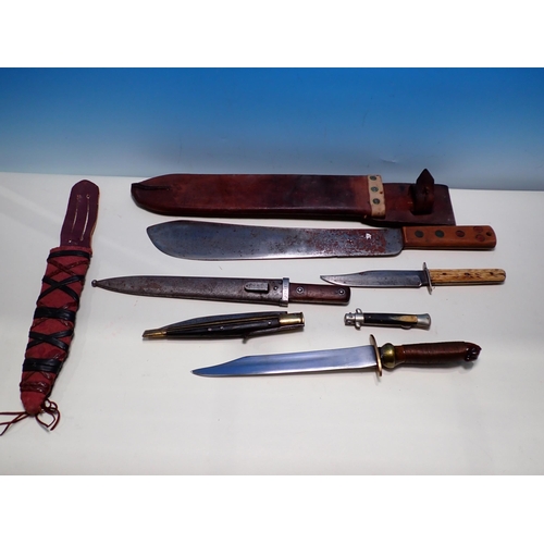 222 - An antler handled Knife by Jonathan Croome, a Bayonet, a Machette and three other Knives