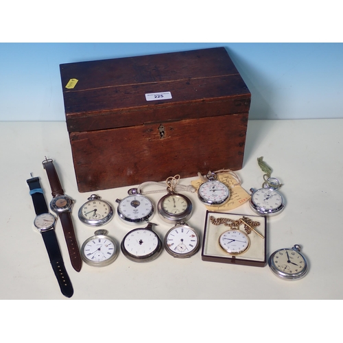 225 - A wooden Box containing various Pocket Watches including one pair cased A/F