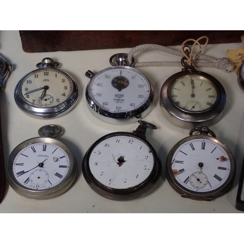 225 - A wooden Box containing various Pocket Watches including one pair cased A/F