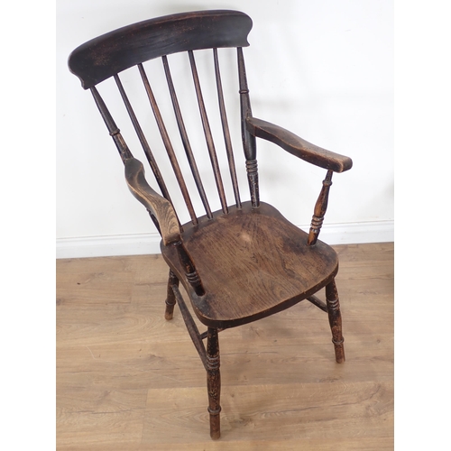 24 - A 19th Century ash and elm stick back Country Kitchen Armchair