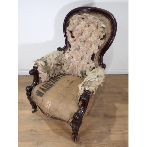 28 - A Victorian mahogany framed spoon back Armchair in need of re-upholstery