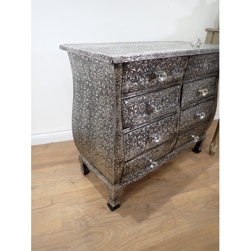 34 - A modern gold painted Dressing Table and a metal covered bombe Chest of drawers