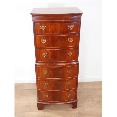 36 - A mahogany veneered Tallboy Chest of six drawers 4ft 4in H x 1ft 10in W