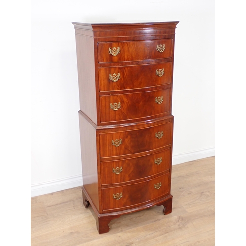 36 - A mahogany veneered Tallboy Chest of six drawers 4ft 4in H x 1ft 10in W