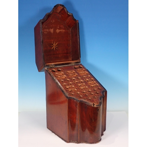 37 - A George III mahogany and star inlaid Knife Box with internal divider