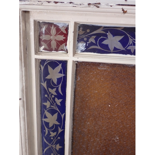 4 - A Victorian white painted Sash Window with coloured and frosted glass panes 3ft 11in H x 3ft 5in W