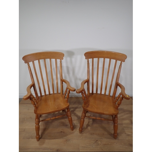 56 - A pair of modern beech wood Kitchen Armchairs