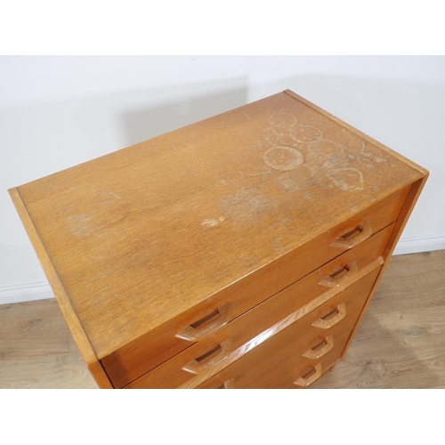 87 - A moulded oak Bureau and a modern oak veneered Chest of five drawers