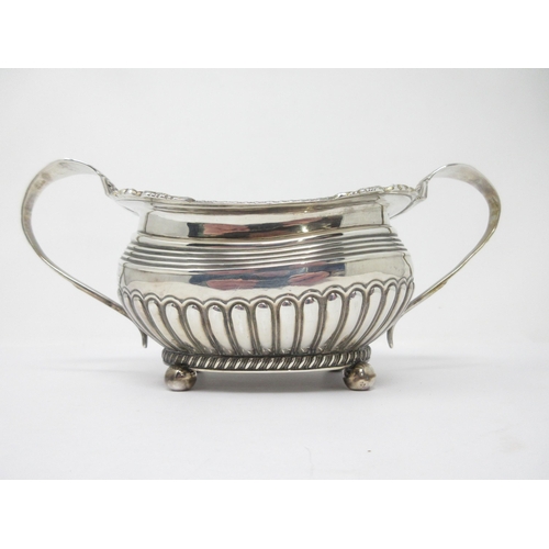 1 - A George III silver two-handled Sucrier with gadroon and shell border, semi-fluted on ball feet, Lon... 