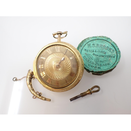 139 - An early 19th Century Irish gold pair cased key wind Pocket Watch the dial with roman numerals and e... 