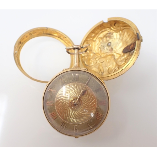 139 - An early 19th Century Irish gold pair cased key wind Pocket Watch the dial with roman numerals and e... 