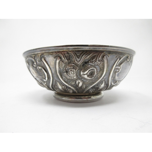 15 - A Victorian silver circular Bowl with finely embossed and chased panels, Birmingham 1889, maker: Hil... 