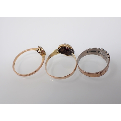 250 - Two Cluster Rings A/F and a yellow metal engraved band Ring