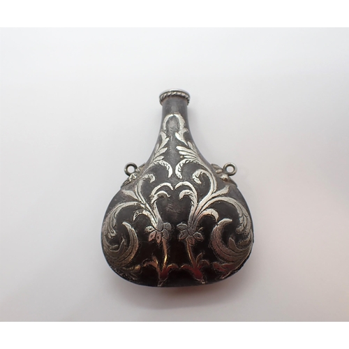 274 - A metal Flask overlaid silver foliate design, approx 3in high