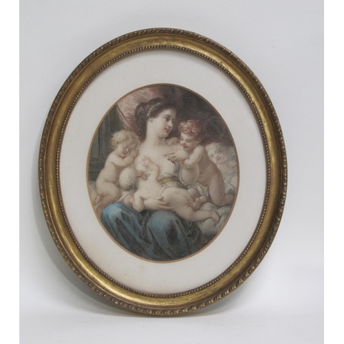 306 - FRANCESCO PAOLO PIROLO (1818-1892), Venus and Cupids, signed and dated 1869, watercolour, oval, 9½ x... 