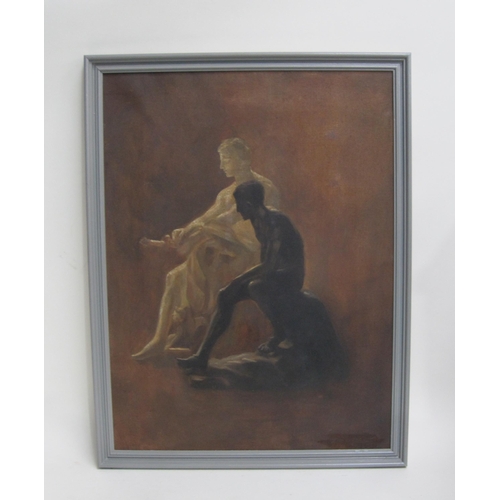 314 - ENGLISH SCHOOL, circa 1910. Two Statues, indistinctly signed , oil on canvas, 24 x 18in