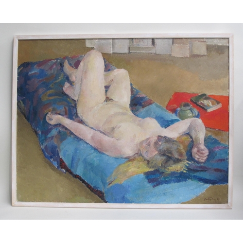 318 - DOROTHY KING, R.B.A., (1907-1990), Reclining Nude, signed and dated (19)86, oil on canvas, 28 x 36in... 