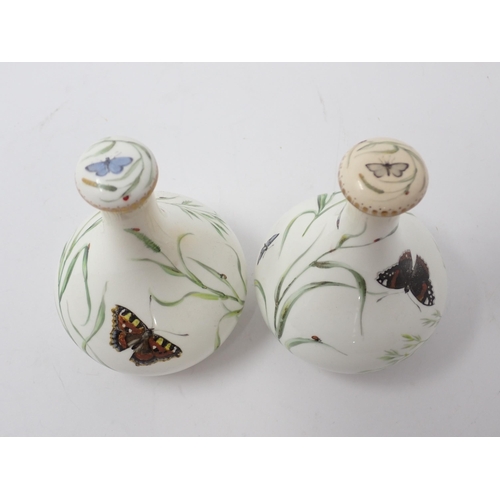 331 - A pair of Worcester Bottles with stopper, hand painted with seeding grasses, butterflies and moths 4... 