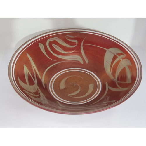 334 - A lustreware Bowl, by Nick Caiger Smith, monogrammed on base, 5in H, 15in Diam