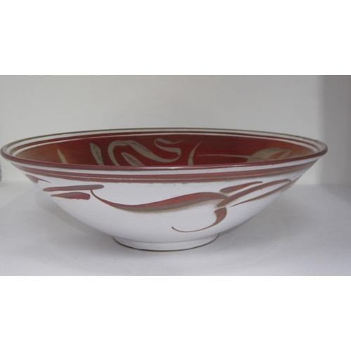 334 - A lustreware Bowl, by Nick Caiger Smith, monogrammed on base, 5in H, 15in Diam