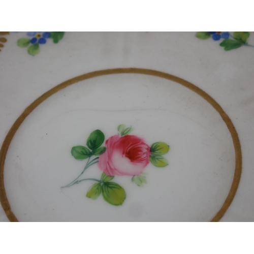 349 - A pair of Minton porcelain Cups and Saucers painted pink roses with gilt border, a Minton Coffee Cup... 