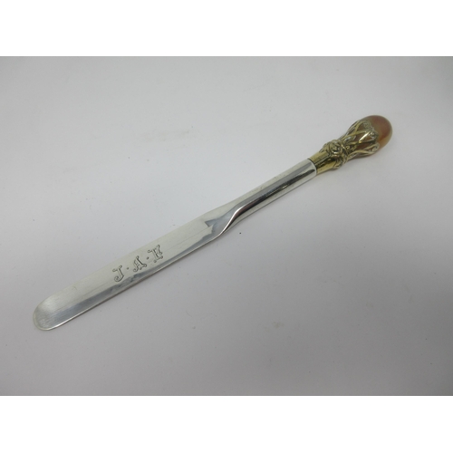 35 - An Edward VII Paperknife with silver blade engraved initials J.A.F. pierced gilt handle with agate f... 