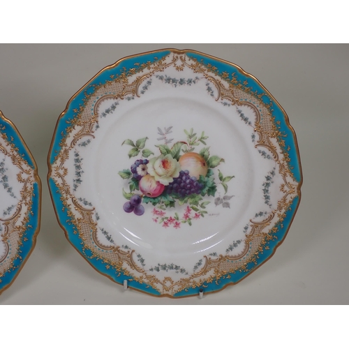 354 - A pair of Royal Doulton Plates painted central panel of fruit, signed Brough, rich gilt borders and ... 