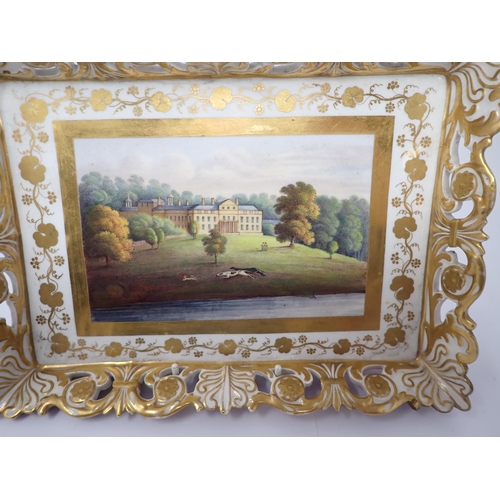 364 - A Chamberlain Worcester Card Tray c1820, painted with a view of Walcot, the seat of the Earl of Powi... 