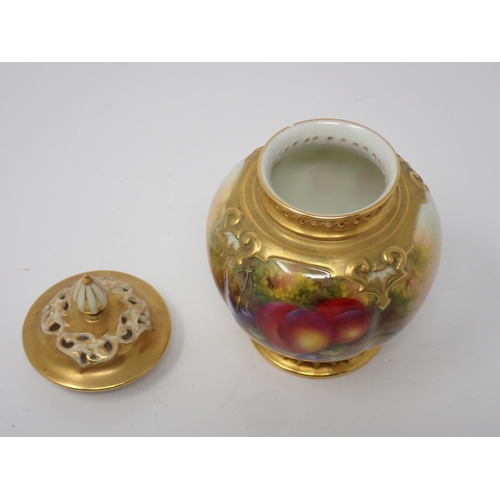 389 - A Royal Worcester Pot Pourri Jar and Cover decorated peaches and cherries with gilt detail, signed H... 