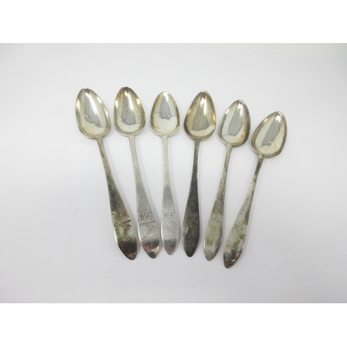 40 - Six George III Irish silver Dessert Spoons, old English pattern engraved crest and initials, marked ... 