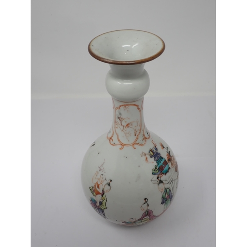 414 - A Chinese polychrome bottle Vase, painted numerous figures, utensils and cat, 9 3/4in