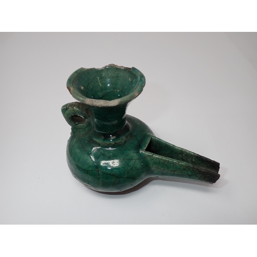 419 - A Chinese pottery Dog of Fo and ball on plinth, 7in high A/F, a small ceramic recumbent Dog of Fo, 3... 