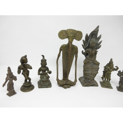 471 - Six small Tibetan type bronze Figures, 3-4in, and three other Figures