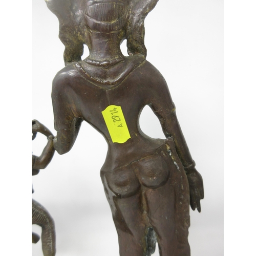 477 - A Tibetan type bronze Figure playing stringed instrument and four other standing Figures, 6-12in