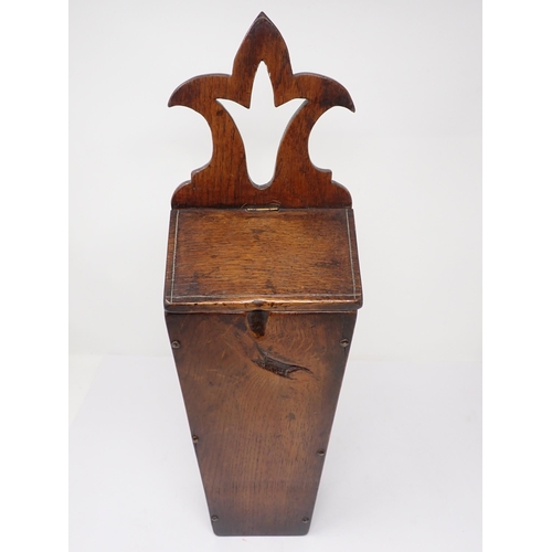 489 - A 19th Century Welsh oak Candle Box with pierced trefoil shaped back 19in H, a pair of 19th Century ... 