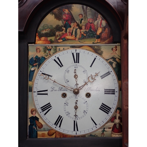 507 - An early 19th Century Longcase Clock with arched painted dial inscribed Geo Bain, Brechin, 8-day mov... 