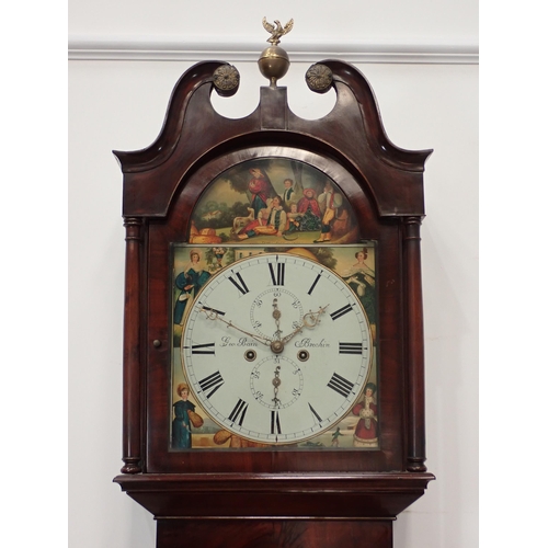 507 - An early 19th Century Longcase Clock with arched painted dial inscribed Geo Bain, Brechin, 8-day mov... 